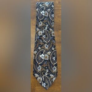 Mickey Inc. Men's Necktie Tie Silk Black Tan Green Floral Mickey Mouse Face